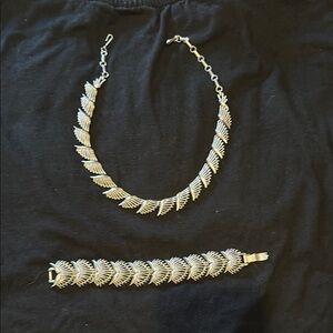 Silver Chevron Necklace with Geometric Design Vintage